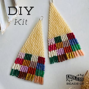 Handwoven Bead Fringe Earrings DIY Kit: Patchwork Pattern