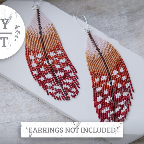 Feathers DIY Earring Kit: Handwoven Bead Fringe, Pink Burgundy Pattern