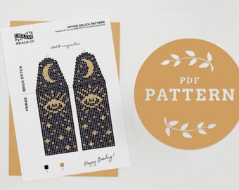 Patrón PDF de pendientes de flecos con cuentas: Luna, estrellas y símbolo del ojo