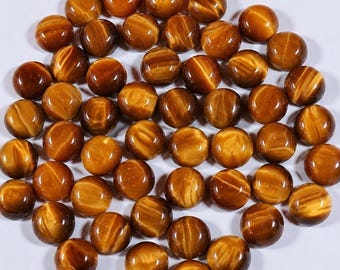 Tiger Eye Cabochons Round Gemstones, Natural Golden Brown Tiger Eye Stones, Jewelry Making Supplies, Crystal Cabochon Lot
