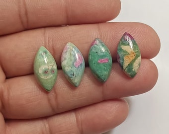 AAA+ Quality Ruby Fuchsite Cabochon, Natural Ruby Fuchsite Gemstone, Marquise Shape,Flat Back Ruby Cabochon For Ring Jewelry, 4 Pcs, 20x10mm