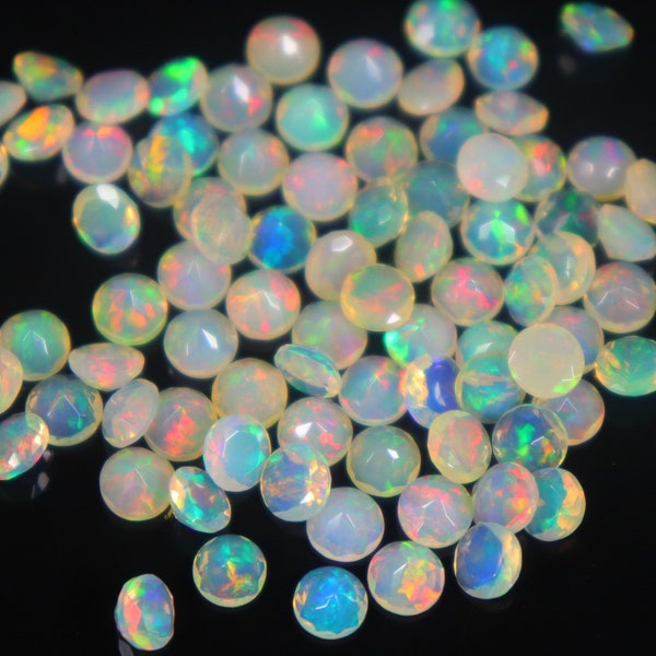 5 mm, 5 Pieces, Ethiopian Opal Faceted Cut Gemstone, Super Quality, Natural Ethiopian Opal, Round Shape, Multi Welo Fire, Opal Loose Stone