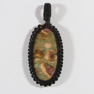 Ruby Fuchsite Macrame Pendant Cabochon, Natural Ruby Fuchsite Gemstone,Designer Oval Macrame Pendant,1 Pcs, 49x28 mm, Mecrame Pendant, MP633