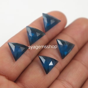 New Collection Triangle Rose Cut London Blue Quartz Hydro, 12X12 mm, Back Flat Faceted Cut, AAA Quality, London Blue Quartz Making Jewelry