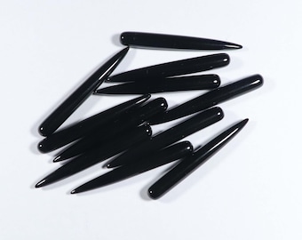 Par de gotas largas de ónix negro natural, gema de ónix lisa y alargada, gotas sueltas de ónix negro para pendientes, fabricación de joyas, calidad AAA