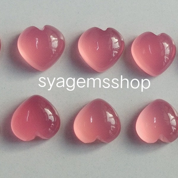 100 Pcs, Pink Chalcedony Cabochon, Heart shape, AAA Quality,Natural Pink Chalcedony Gemstone, 8 mm Heart, Designer Jewelry Making Chalcedony