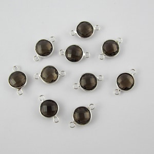 Natural Smokey Quartz Gemstone Connector, 92.5 Sterling Silver Briolettes Double Loop, Round Shape Smokey Quartz Connector Handmade Jewelry