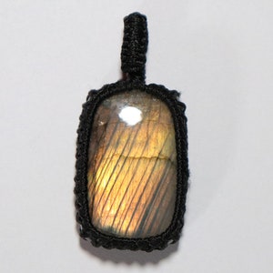 Labradorite Macrame Pendant, Natural Multi Flashy Labradorite Cabochon Gemstone, Cushion Pendant,1 Pcs, 35x24 mm, Mecrame Christmas Pendant