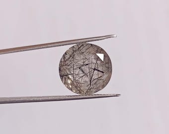 Facettierter Schwarzer Rutilquarz Edelstein, Rundschliff (14x14x10 mm)