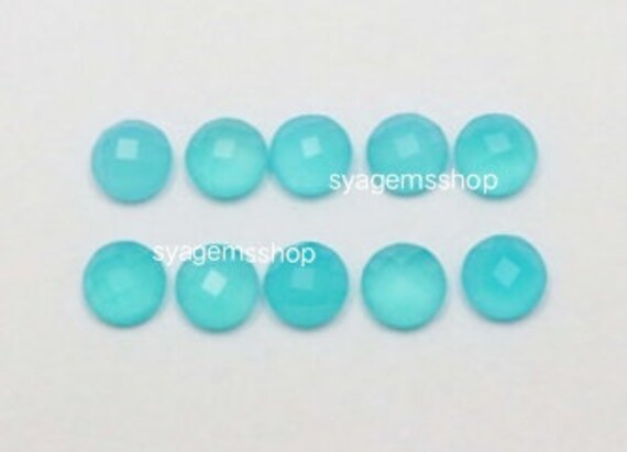 Natural Paraiba Chalcedony Faceted Rose Cut Gemstone, Round Shape For Jewelry Making Paraiba Onyx Loose Gemstone, One Side Checker Back Flat