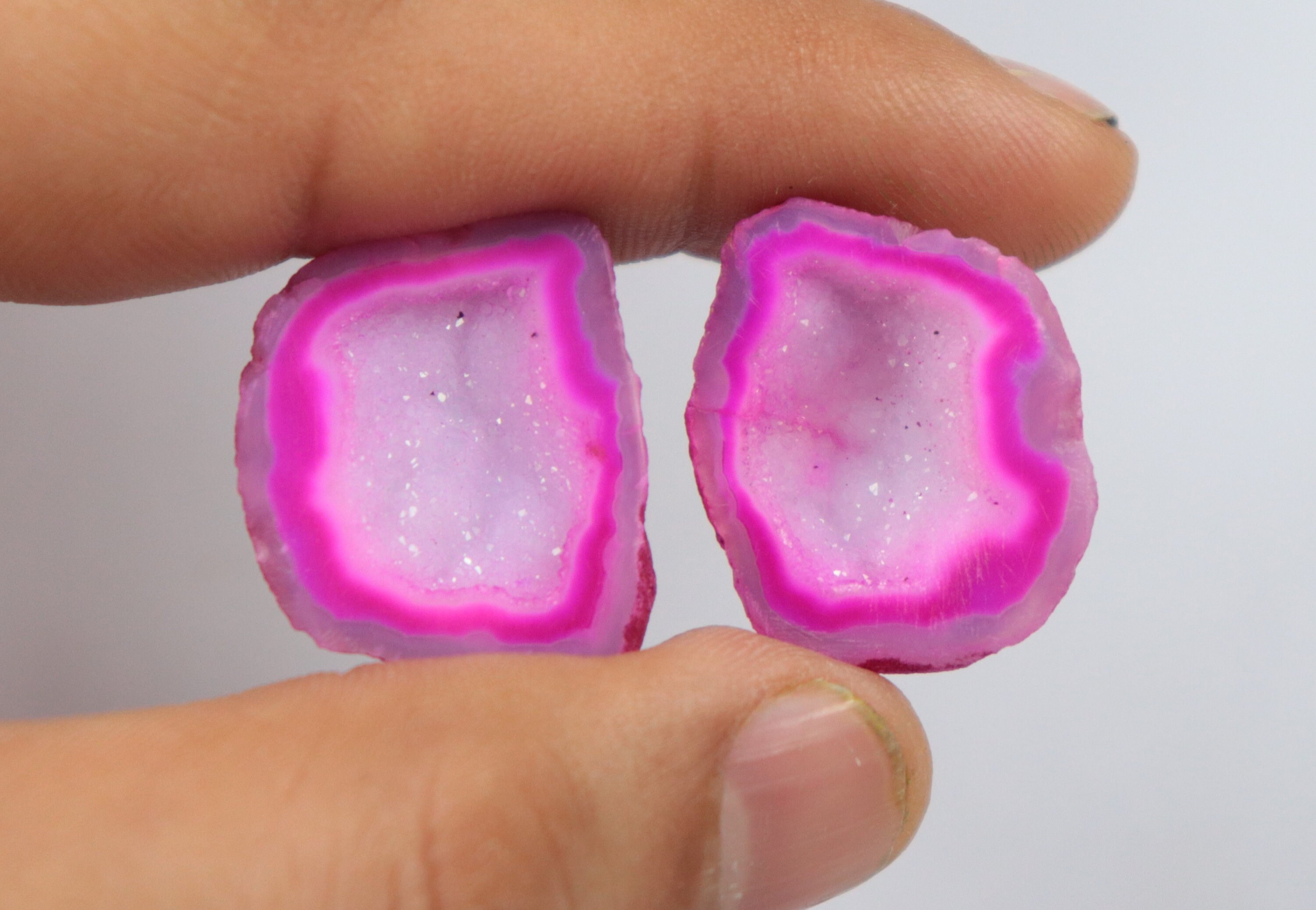 ピンクアゲートジオードドゥルージーペア、天然アゲートドゥルージー