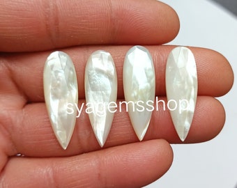 Faceted Rose Cut Mother Of Pearl Gemstone, Pear Oval Shape, Top Quality, Natural Mother Of Pearl ( MOP),Faceted Back Flat For Making Jewelry