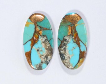 1 Match Pair, Sky Copper Turquoise Cabochon, Natural Turquoise Gemstone, Oval Shape, 25x13 mm, Top Designer Jewelry Making Cabochon, TP728
