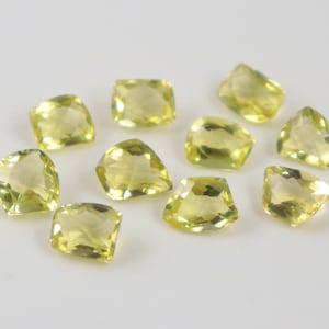 10 Pcs, Lemon Quartz Faceted Gemstone, 10X7 mm Approx, Fancy Shape, Green Gold Checker Cut Loose Stone, AAA+ Natural Lemon Topaz For Jewelry