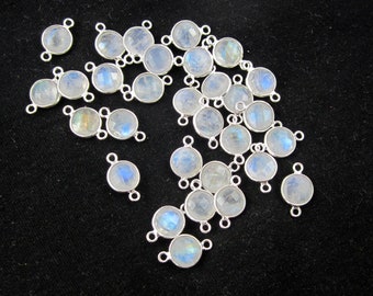 Rainbow Moonstone Connector Multi Fire,92.5 Sterling Silver Briolette Double And Single Loop Bezel Set Link,Round Connector Handmade Jewelry