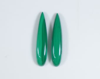 1 Pair Malachite Cabochon, Natural Malachite Loose Gemstone, Rare Long Pear Shape, 34x7 mm, AAA Quality Malachite Gemstone Jewelry Use Cabs
