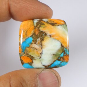Spiny Oyster Copper Turquoise Cabochon, Natural Turquoise Gemstone, 29x29x5 mm, AAA Quality, Superb Cushion Oyster Turquoise Pendant Making