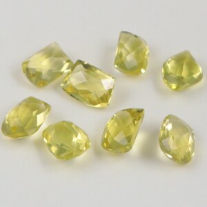 8 Pcs, Lemon Quartz Faceted Gemstone, 11X8 mm Approx, Fancy Shape, Green Gold Checker Cut Loose Gemstone, AAA Quality Natural Lemon Topaz