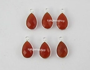 Natural Red Onyx Chalcedony Briolettes Handmade Connector Jewelry, Pear 12x8 mm, 92.5 Sterling Silver,Single Loop Double Loop,Bezel Set Link