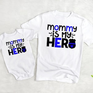 Mama ist mein Held - Polizei Papa Säugling Kleinkind Jugend Shirt - Polizei Unterstützung - Back The Blue - dünne blaue Linie Shirt - Abzeichen - TBL - Muttertag