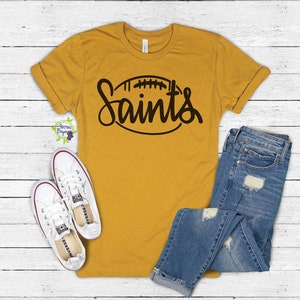 Womens Football Shirt - SAINTS - Game Day Shirt, Bella Canvas Unisex, High School Football - Friday Night Lights, Fall Shirt Glitter, Brees