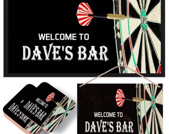 Personalised Darts Bar - Beer Mat, Coasters & Sign - Bar Runner, Birthday, Gift