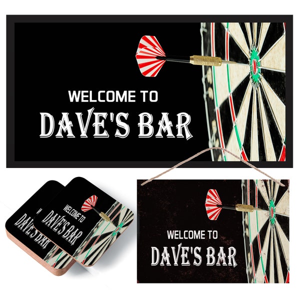 Personalised Darts Bar - Beer Mat, Coasters & Sign - Bar Runner, Birthday, Gift