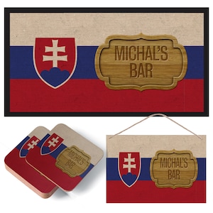 Personalised Slovakia Flag - Beer Mat, Coasters & Sign - Bar Runner, Slovakian