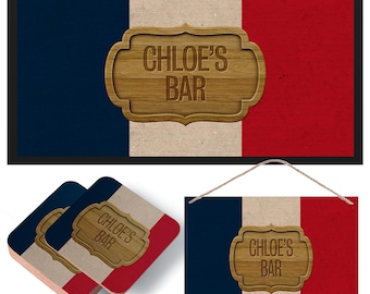 Personalised France Flag  - Beer Mat, Coasters & Sign - Bar Runner, Vintage