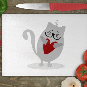 Cat Heart - Glass Cutting Board, Worktop Saver - Kitchen, Love, Valentines