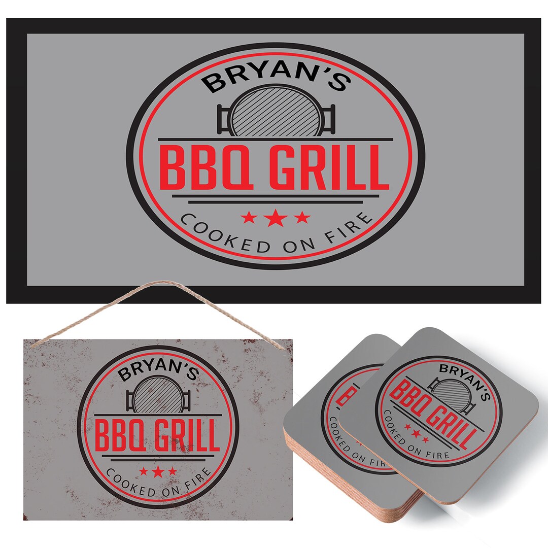 Personalised BBQ Grill Bar - Beer Mat, Coasters & Sign - Runner, Garden ...