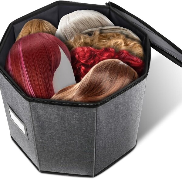 Wig Storage Box,Wig Travel Case,Foldable Wig Travel Case for Men and Women