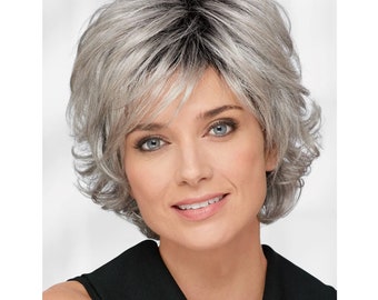 Short Wigs for White Women Grey Wig Synthetic Omber Silver Gray Wigs