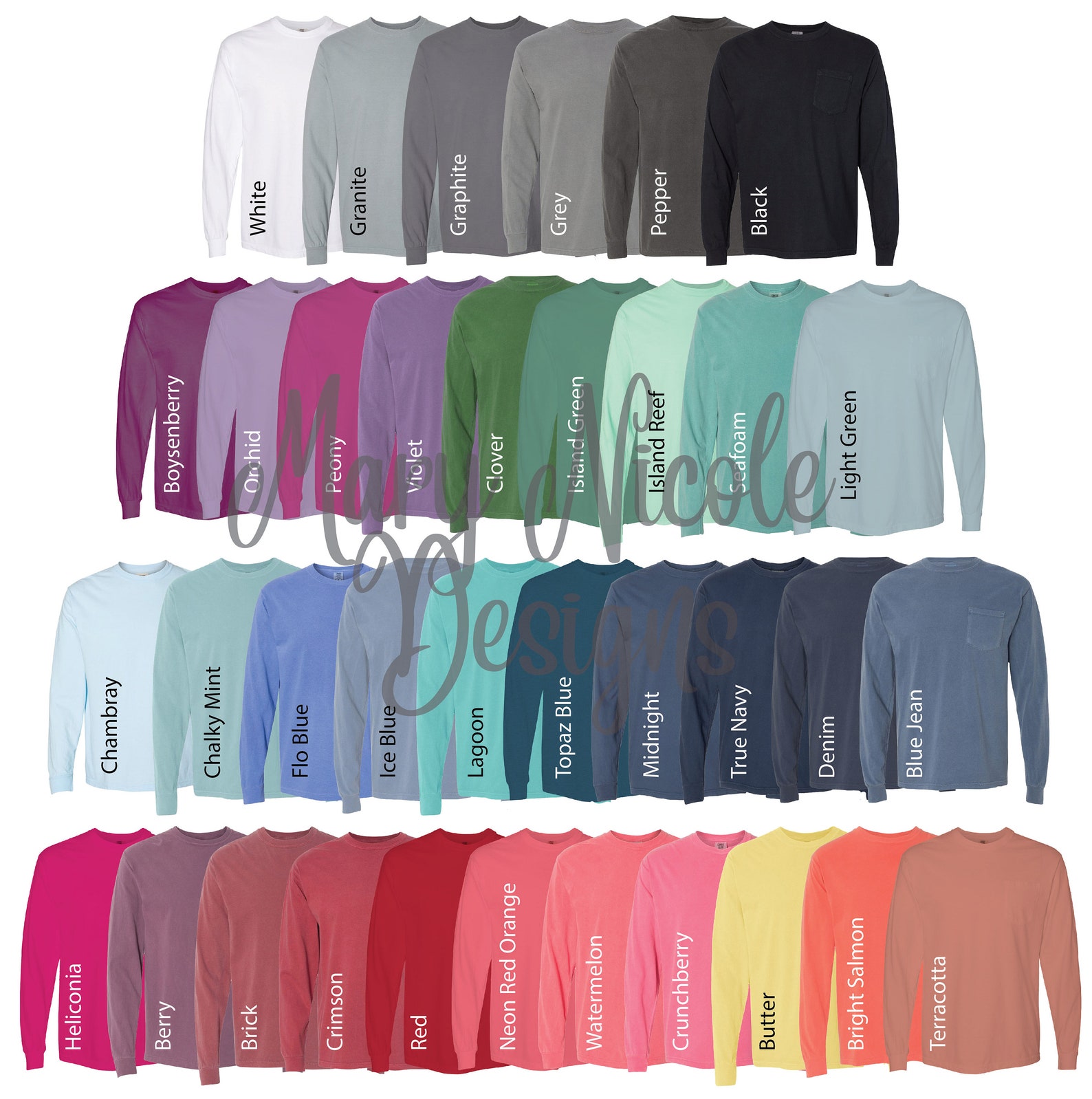 Comfort Color Tshirt Color Chart