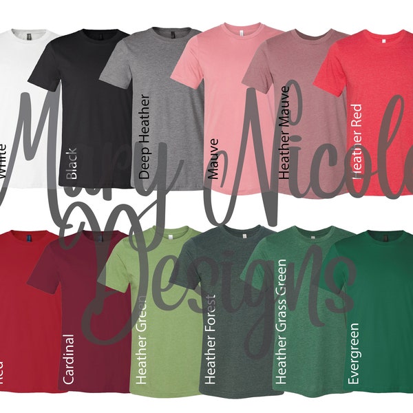 Christmas Colors Digital File Shirt Color Chart // Bella and Canvas 3001 Unisex Jersey Color Chart // Etsy Color Chart // Tshirt Color Chart