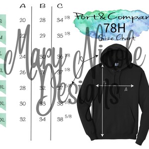 PORT AND COMPANY 78H Tabla de tallas Camiseta Mockup Flat Lay