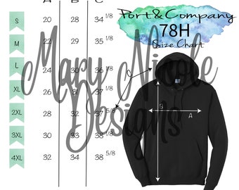 PORT AND COMPANY 78H Maattabel T-Shirt Mockup Flat Lay