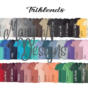 Tabla de colores Bella and Canvas 3413/triblends // Tabla de colores Etsy // Tabla de colores de camisetas