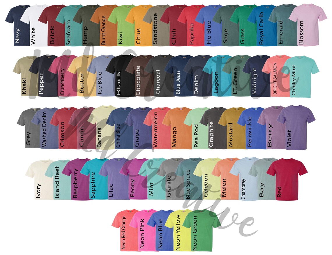 Digital File Shirt Color Chart // Comfort Colors 1717 Color Etsy
