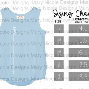 Blanks boutique size chart sun bubble Size Chart T-Shirt Mockup Flat Lay
