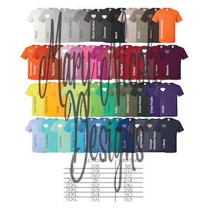 Jerzees 29MR unisex Color Chart // Etsy Color Chart