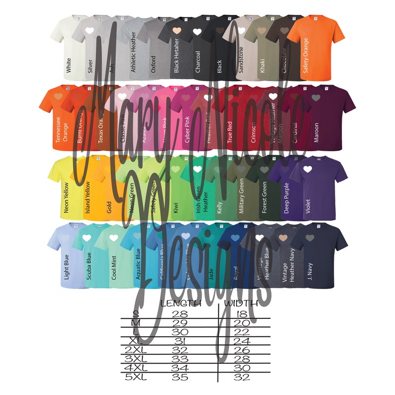 Every Color Digital File Shirt Color Chart // Jerzees 29MR - Etsy