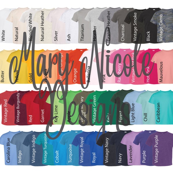 Rabbit Skins Shirt Color Chart Etsy