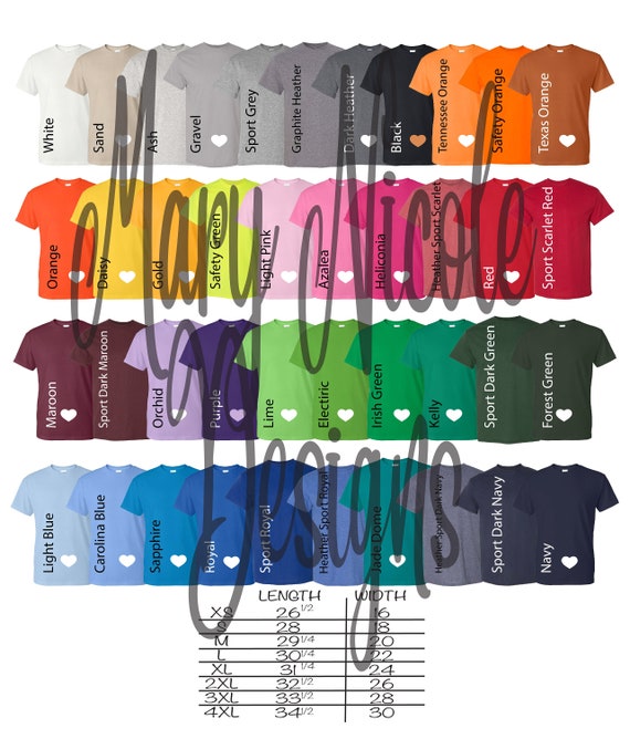 Every Color Digital File Shirt Color Chart // Gildan 8000 - Etsy