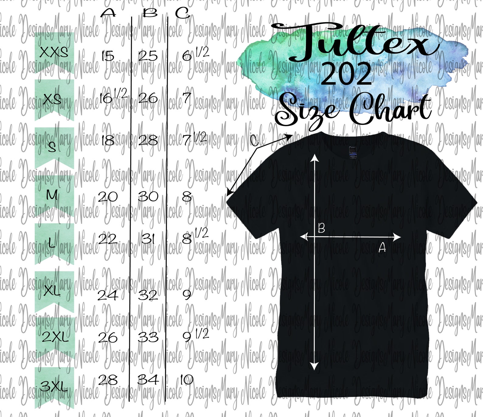 Tultex 202 Size Chart Tshirt Mockup Flat Lay Etsy