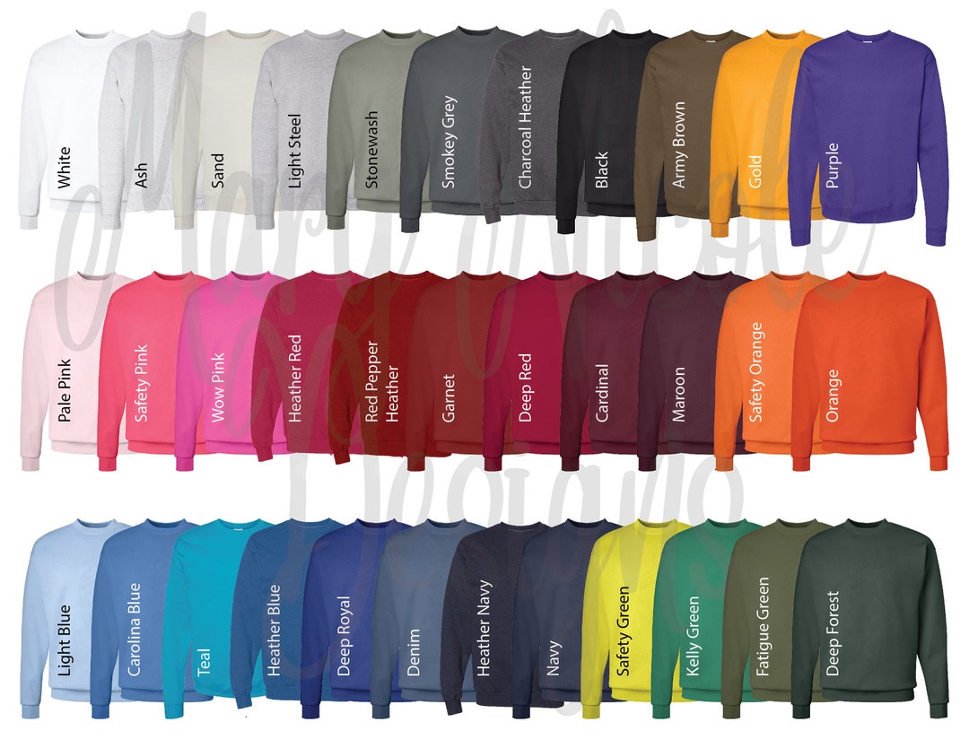 Hanes P1607 Sweatshirt Digital File Shirt Color Chart //unisex Jersey ...