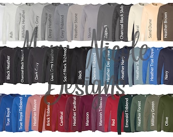 Bella and Canvas 3501 longsleeve   Color Chart // Etsy Color Chart // Tshirt Color Chart