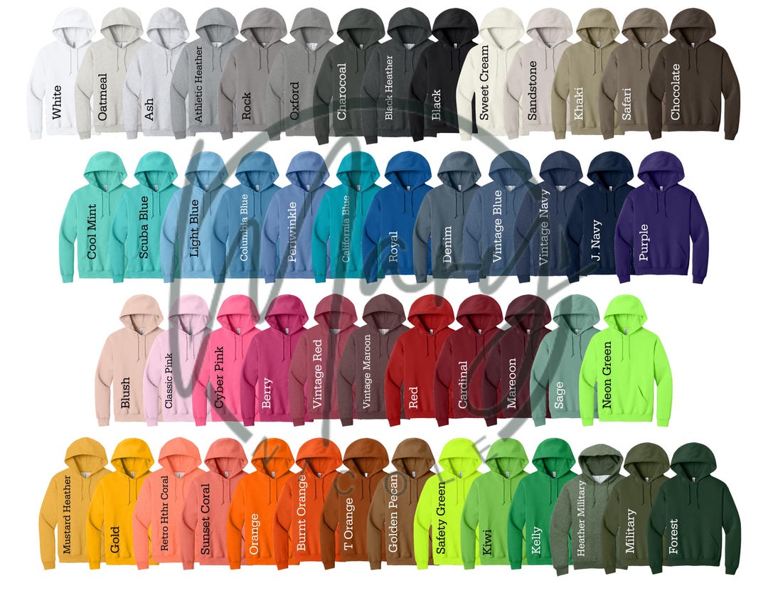 Jerzee 996 Hoodie Digital File Shirt Color Chart //jerzees996m