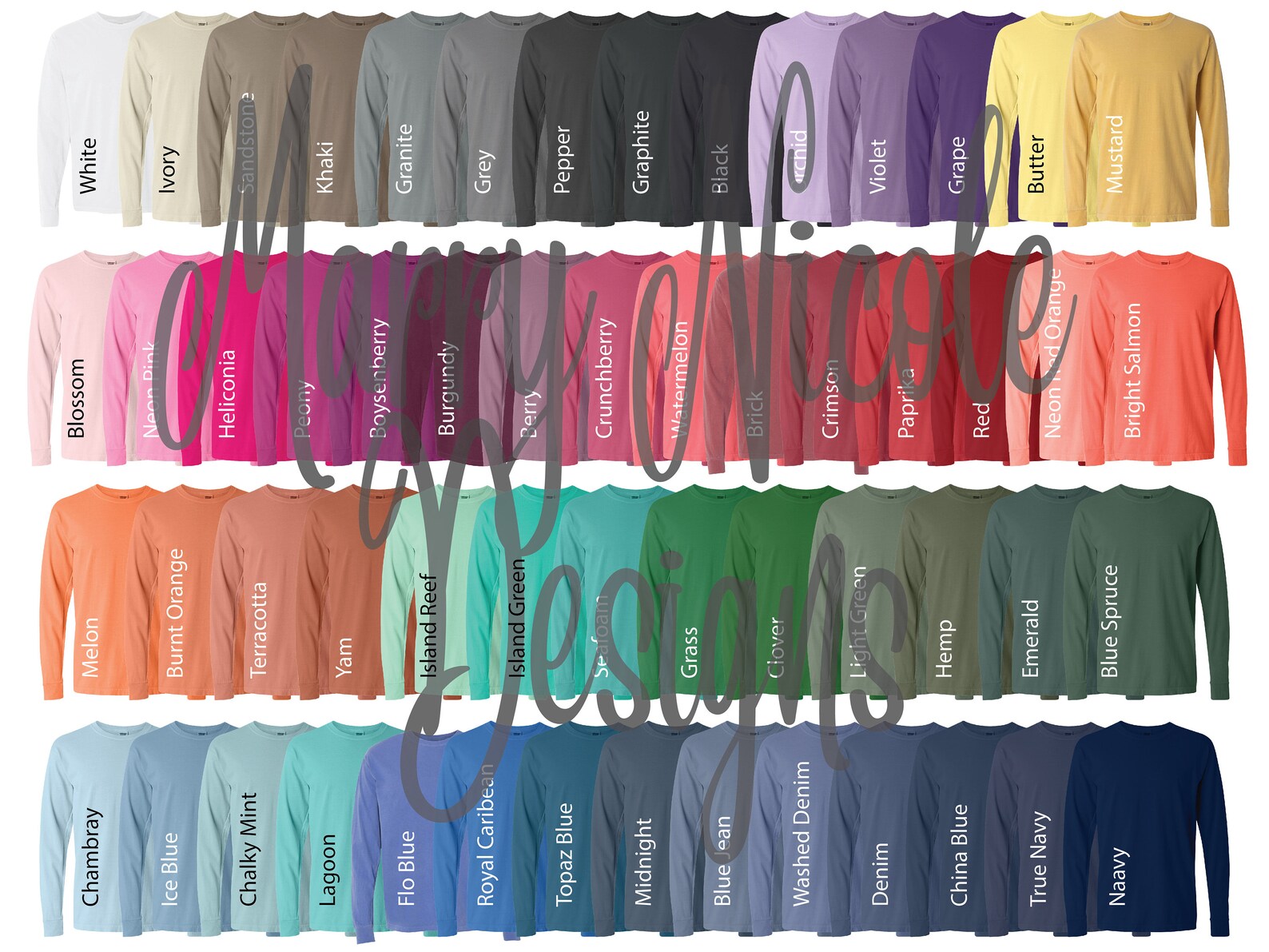 Comfort Colors 6014 all Color Chart // Etsy Color Chart // Etsy