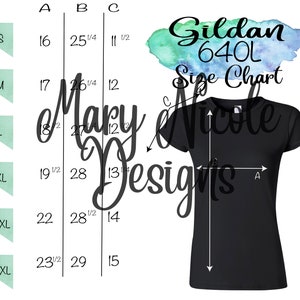 gildan g640L Tabla de tallas Camiseta Mockup Flat Lay